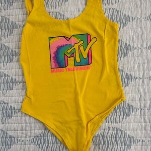MTV Bright Yellow Logo Tie-Dye Bodysuit